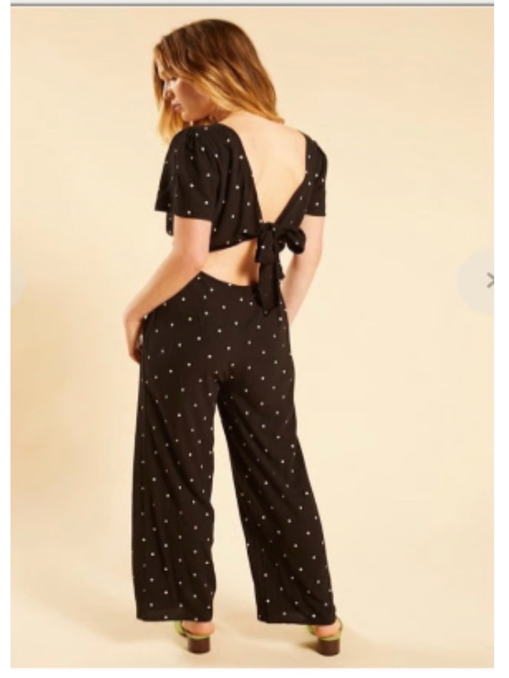 Amuse Society Black Polka Dot Open-Back Jumpsuit